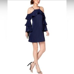 Laundry by Shelli Segal Navy Dress with Ruffle Sleeves Shoulder Cutout Size 6